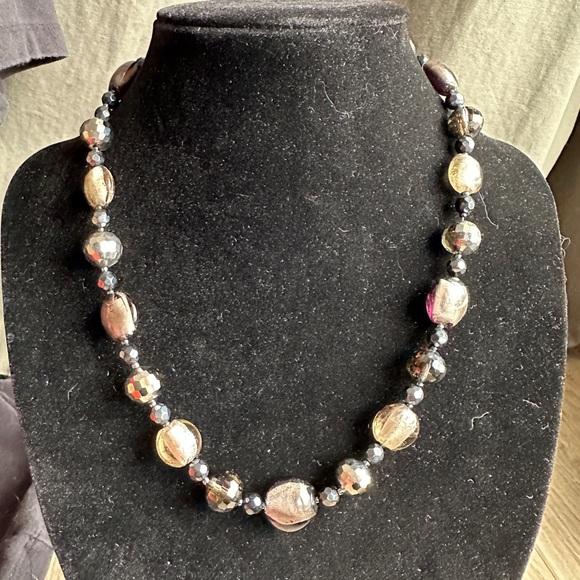 Adjustable Black and Silver Bead Necklace with “Disco-Ball” Beads - Picture 2 of 6